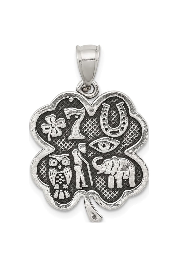 Sterling Silver Antiqued Good Luck Icon Clover Pendant Solid Casted Polished Luxurious Brilliant Radiant Perfect for adding elegance to any outfit