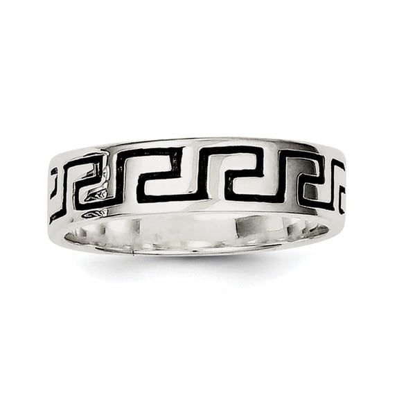 925 Sterling Silver Solid Artisan Oxidized Antiqued Greek Key Ring Size 7.00 - Jewelry Gift for Mom