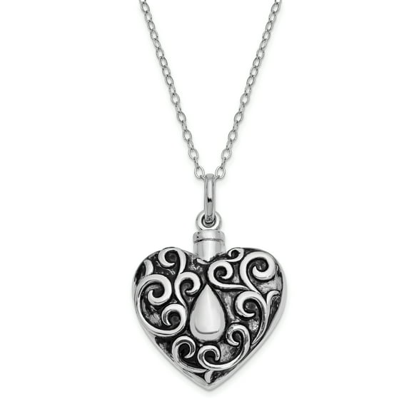 Sterling Silver Antiqued Grieving Heart Ash Holder 18in. Necklace and Pendant