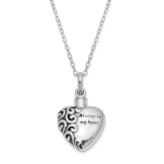Sterling Silver Antiqued Heart Remembrance Ash Holder 18in Necklace