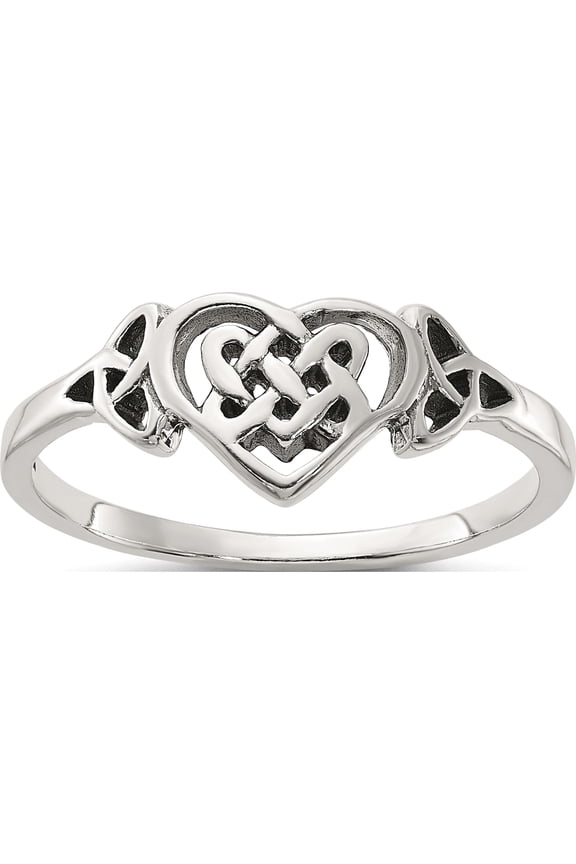 Sterling Silver Antiqued Heart with Celtic Knot Ring