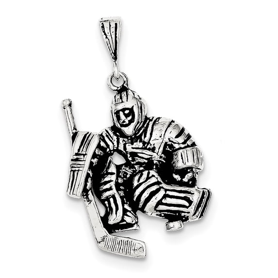 925 Sterling Silver Polished Oxidized Hockey Player Charm 40x25mm Wide Pendant Necklace for Women
