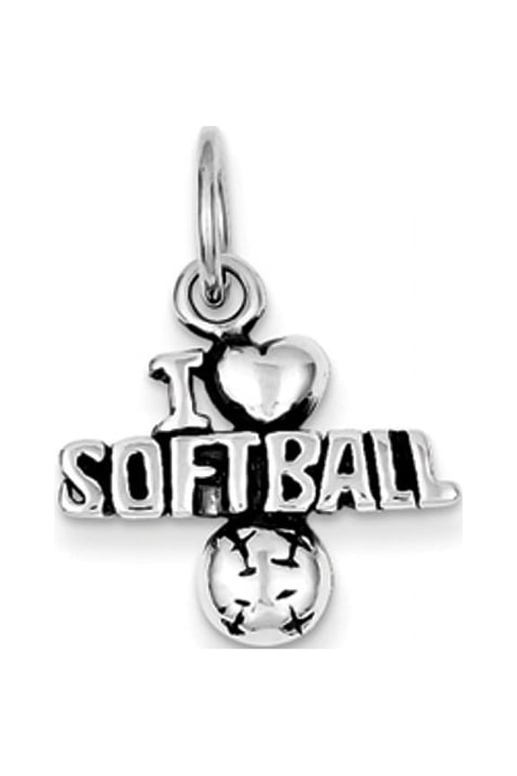 The Black Bow Sterling Silver Antiqued I Heart Softball Script Charm