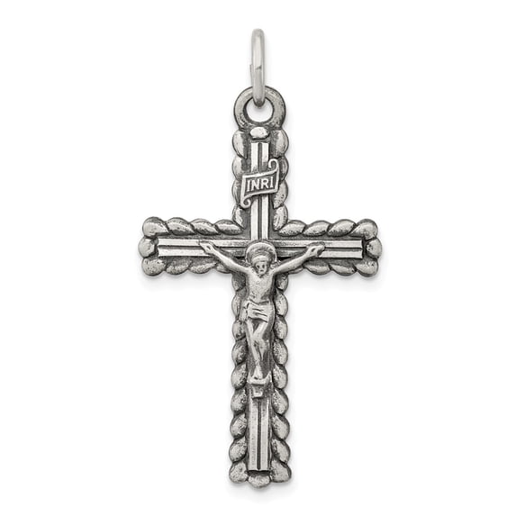 Sterling Silver Antiqued INRI Crucifix Pendant Charm