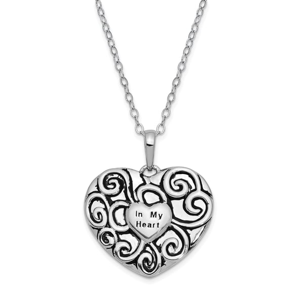 Sterling Silver Antiqued In My Heart 18in. Necklace and Pendant