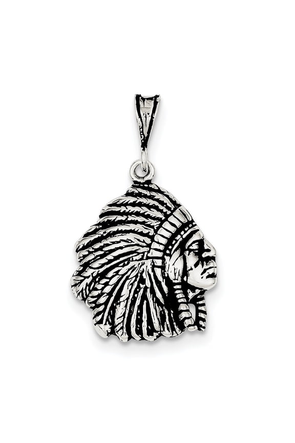 Sterling Silver Antiqued Indian Man Charm - 5.3 Grams - Measures 25x20mm Wide