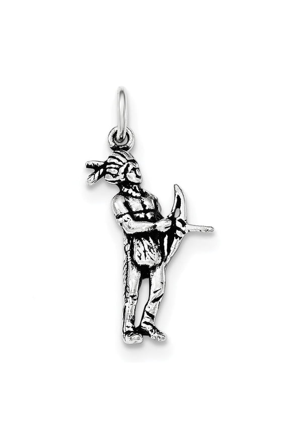 Finest Gold Sterling Silver Antiqued Indigenous Man with Bow & Arrow Pendant