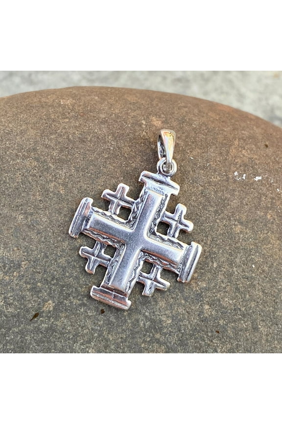 Sterling Silver Antiqued Jerusalem Crusader Cross Pendant 18mm