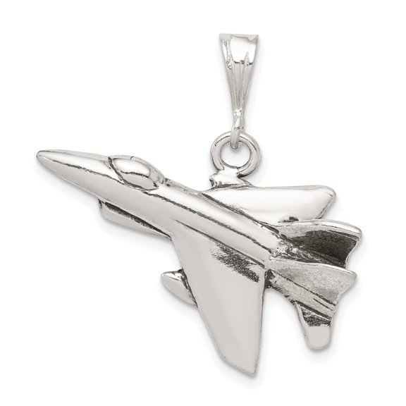 Sterling Silver Antiqued Jet Fighter Angled Pendant QC8626