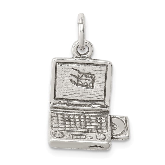 Sterling Silver Antiqued Laptop Charm Pendant