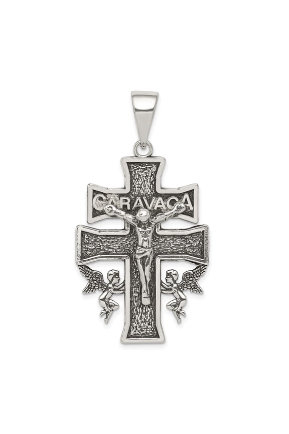 Sterling Silver Antiqued Large Caravaca INRI Crucifix Cross Pendant QC8136
