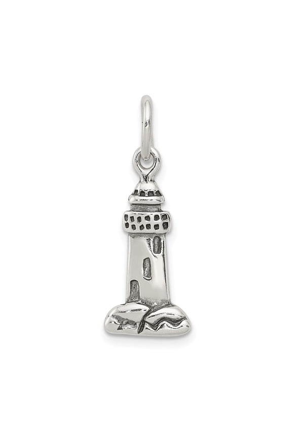 Sterling Silver Antiqued Lighthouse Charm Pendant