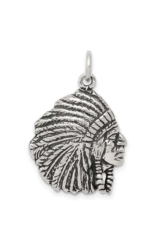 925 Sterling Silver Solid Oxidized Indian Man Charm 25x20mm Wide Pendant Necklace for Women