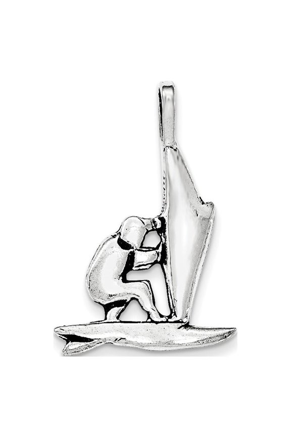 Sterling Silver Polished & Antiqued Windsurfer Chain Slide Pendant