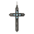 thumbnail image 1 of 925 Sterling Silver Oxidized Simulated March Religious Faith Cross Charm 37x22mm Wide Pendant Necklace for Women, 1 of 3