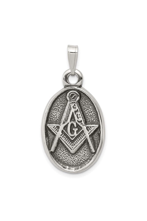 925 Sterling Silver Solid Polished Oxidized Antiqued Masonic Pendant Necklace 28x16mm Wide Pendant for Women