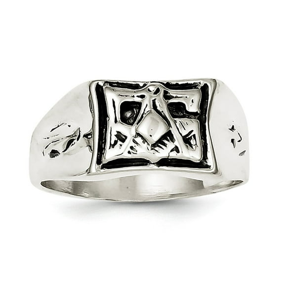 Sterling Silver Antiqued Masonic Ring - 6.4 Grams - Size 11