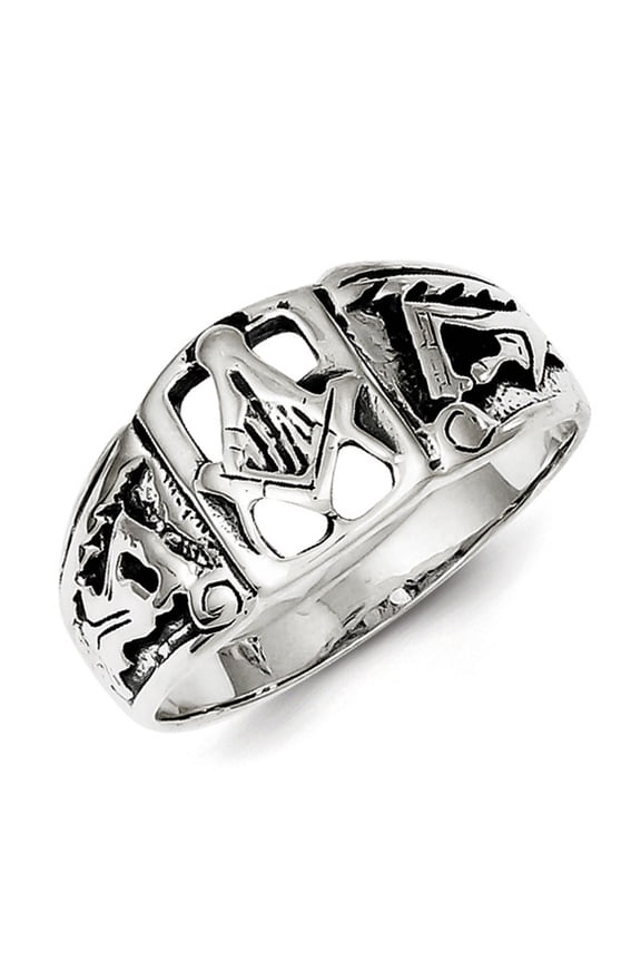 Sterling Silver Antiqued Masonic Ring QR1239