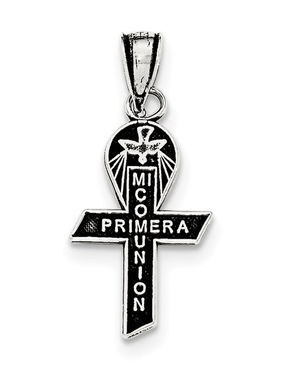 Sterling Silver Antiqued Mi Primera Communion Mini Ribbon Pendant