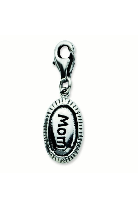 Sterling Silver Antiqued Mom With Lobster Clasp Charm