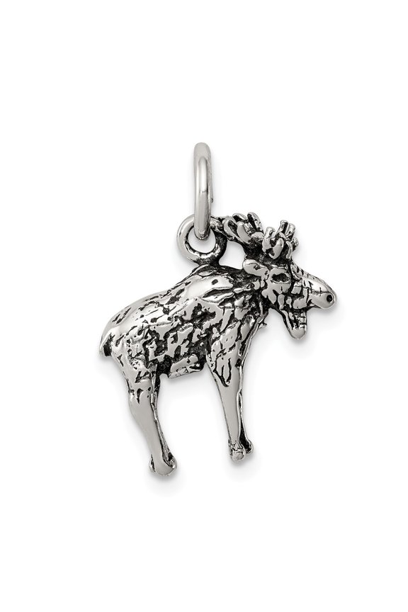 Sterling Silver Antiqued Moose Charm Pendant