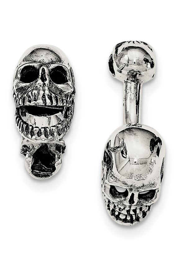 Sterling Silver Antiqued Moveable Skull Cuff Links