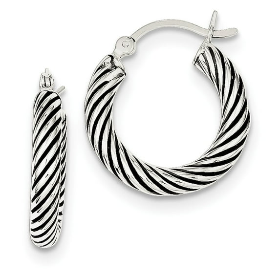 Sterling Silver Antiqued Open Twist Hoop Earrings - 3.5 Grams - Measures 14x20mm Wide 3.25mm Thick
