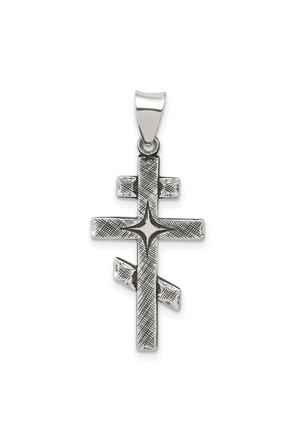 925 Sterling Silver Orthodox Cross Pendant with Antiqued Textured Engraving, Unisex