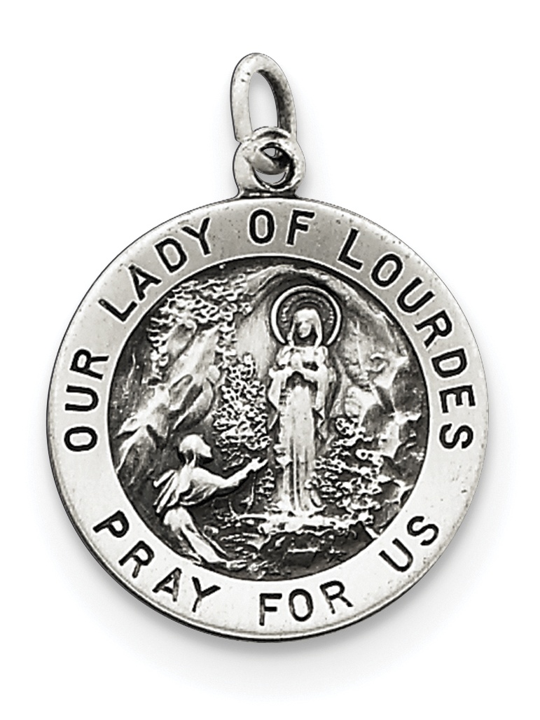Sterling Silver Antiqued Our Lady Of Lourdes Medal (24 X 14) Made In ...
