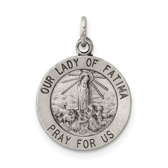 925 Sterling Silver Solid Polished Satin Back Oxidized Our Lady of Fatima Medal Pendant Necklace 20x15mm Wide Pendant fo