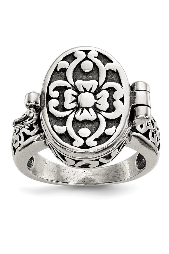 925 Sterling Silver Polished Oxidized Antique Photo Locket Pendant Necklace Ring Size 7 17.5mm Wide Ring for Women