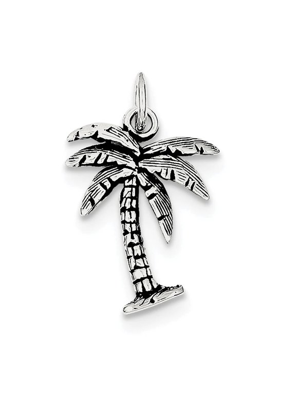 925 Sterling Silver Solid Oxidized Palm Tree Charm 27x15mm Wide Pendant Necklace for Women