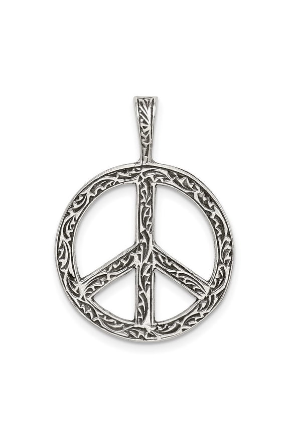 925 Sterling Silver Oxidized Peace Sign Charm 20x20mm Wide Pendant Necklace for Women - 2.4 Grams
