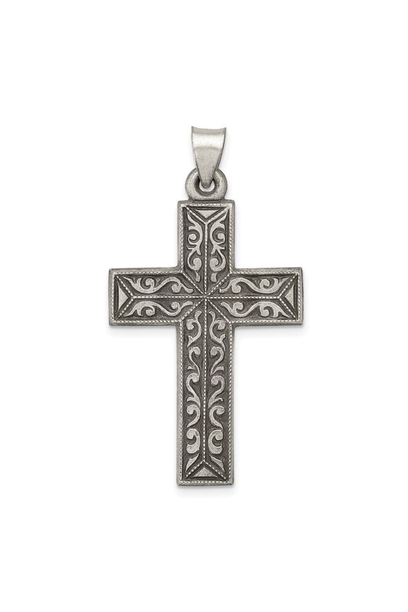Sterling Silver Antiqued, Polished and Brushed Latin Cross Pendant QC8265