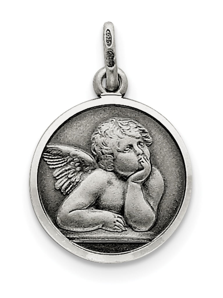 Sterling Silver Antiqued Raphael Angel Charm (20 X 15) Made In Italy qc3635