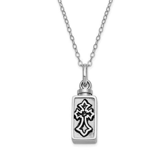 Sterling Silver Antiqued Rectangle Box Cross Ash Holder 18in Necklace and Pendant