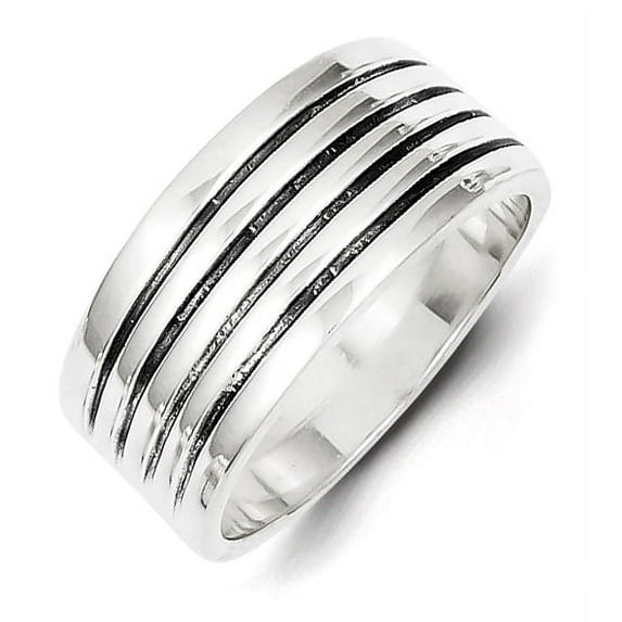 925 Sterling Silver Solid Artisan Oxidized Antiqued Ribbed Ring Size 6 - Jewelry Gift for Mom