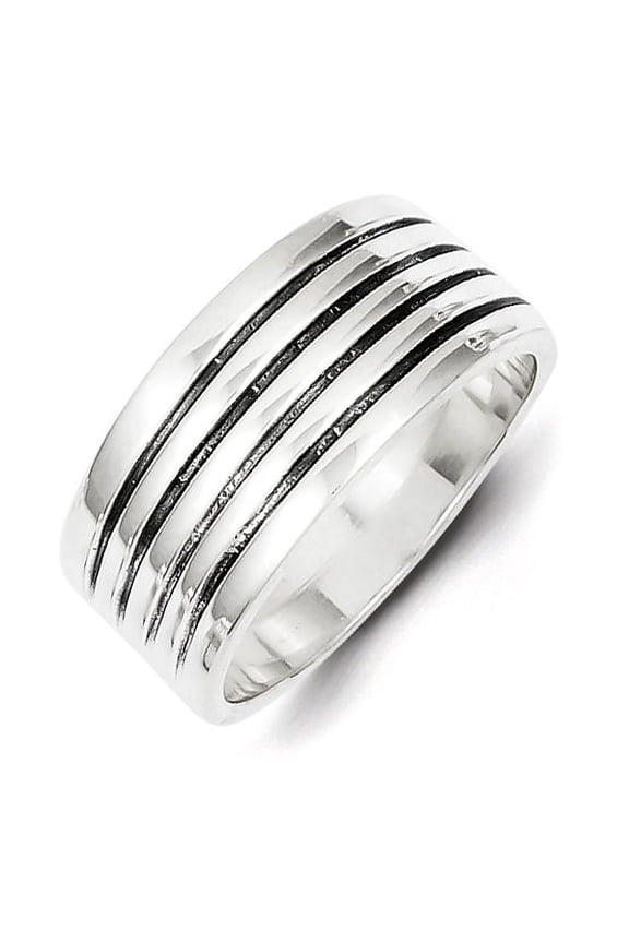 925 Sterling Silver Solid Artisan Oxidized Antiqued Ribbed Ring Size 6 - Jewelry Gift for Mom