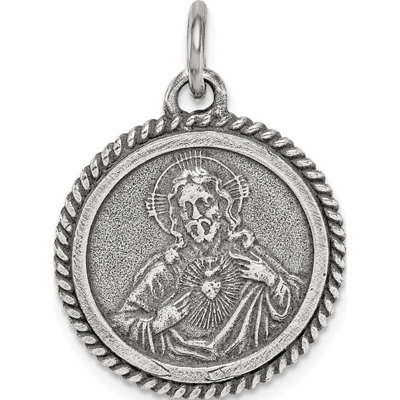 Sterling Silver Antiqued Sacred Heart Of Jesus Medal Pendant (27.34 X 20) Made In Italy -Jewelry By Sweet Pea