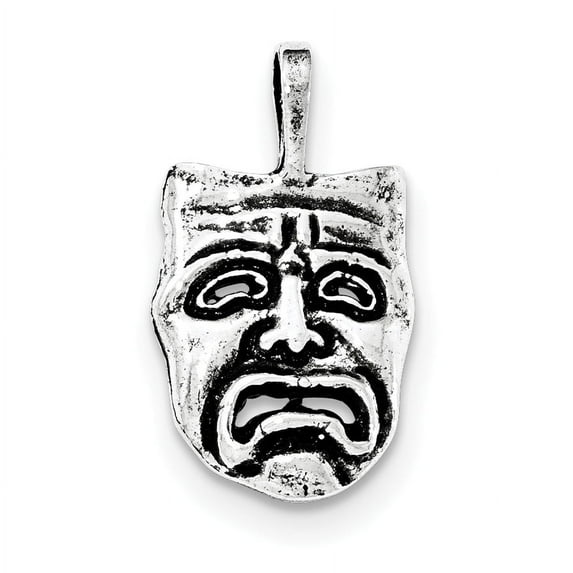 Finest Gold Sterling Silver Polished & Antiqued Sad Face Mask Chain Slide Pendant