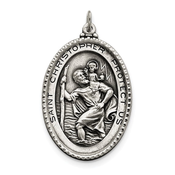 Sterling Silver Antiqued Saint Christopher Medal Pendant - 11.6 Grams - Measures 1 Inch x 1.5 Inch