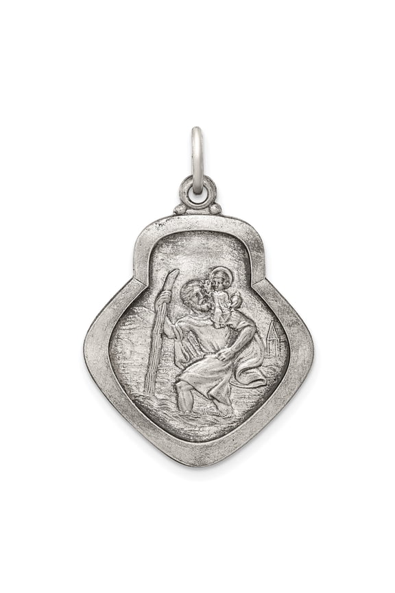 Sterling Silver Antiqued Saint Christopher Medal