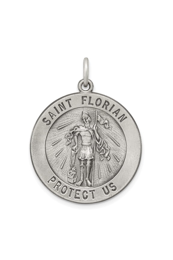 Sterling Silver Antiqued Saint Florian Medal