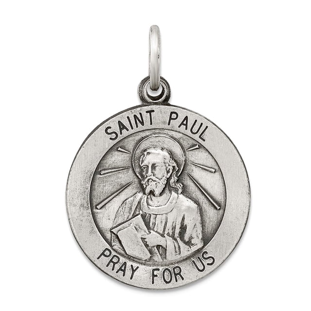 925 Sterling Silver Solid Oxidized Antiqued Saint Paul Medal Pendant ...