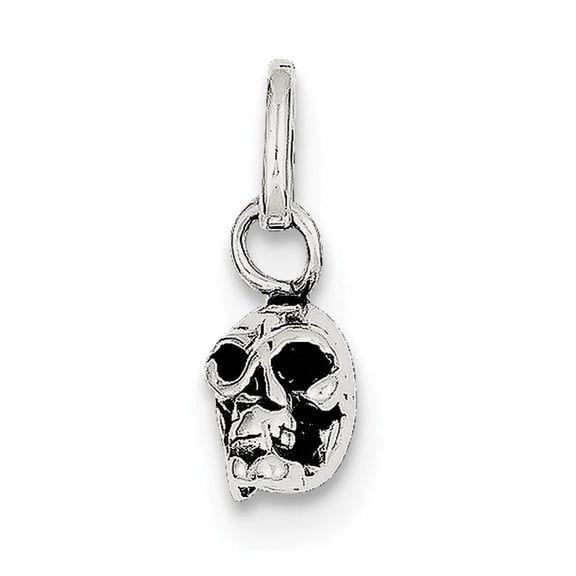 925 Sterling Silver Solid Polished Oxidized Antiqued Skull Charm 14x5mm Wide Pendant Necklace for Women