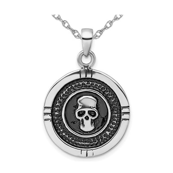 Gem & Harmony Sterling Silver Antiqued Skull Pendant Necklace with Chain for Men