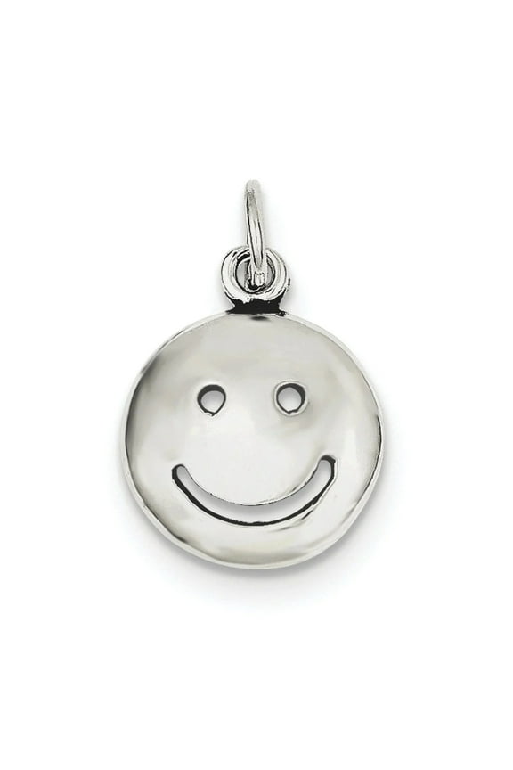 925 Sterling Silver Concave Oxidized Smiley Face Charm 24x15mm Wide Pendant Necklace for Women