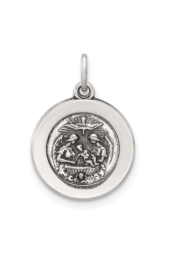 Sterling Silver Antiqued Solid Baptism Medal