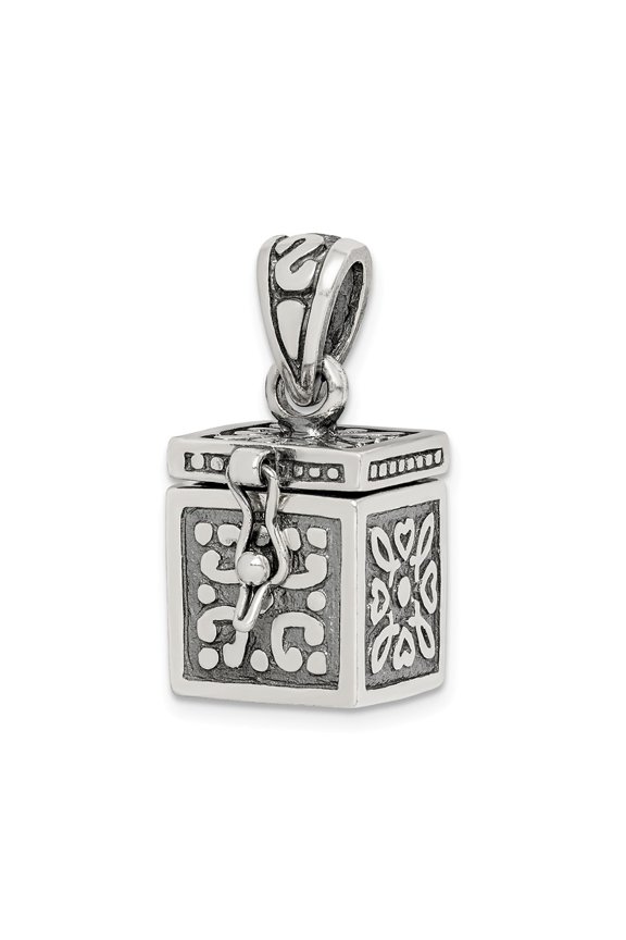 Sterling Silver Antiqued Square Prayer Box Pendant Charm
