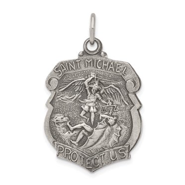 Sterling Silver St. Michael Medal Pendant | Antiqued Finish 925 0.87 Inch